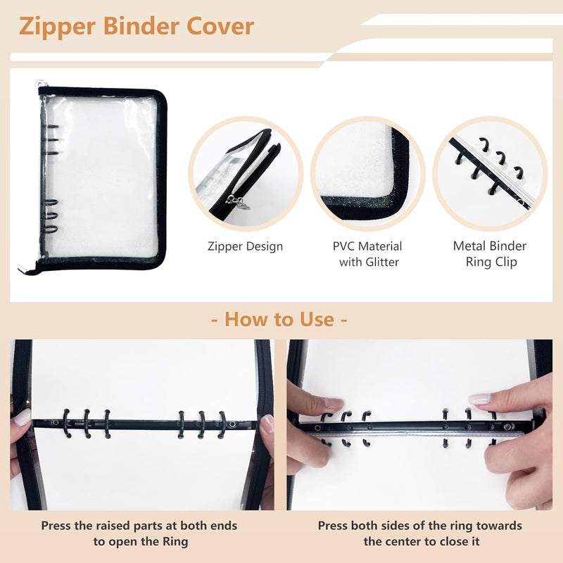 NOCAFI Sticker Storage Organizer Binder A5 Sticker Collecting Book Zipper Album for Adult with Blank Reusable Release Paper and Pocket Pages (Black) - Image 2